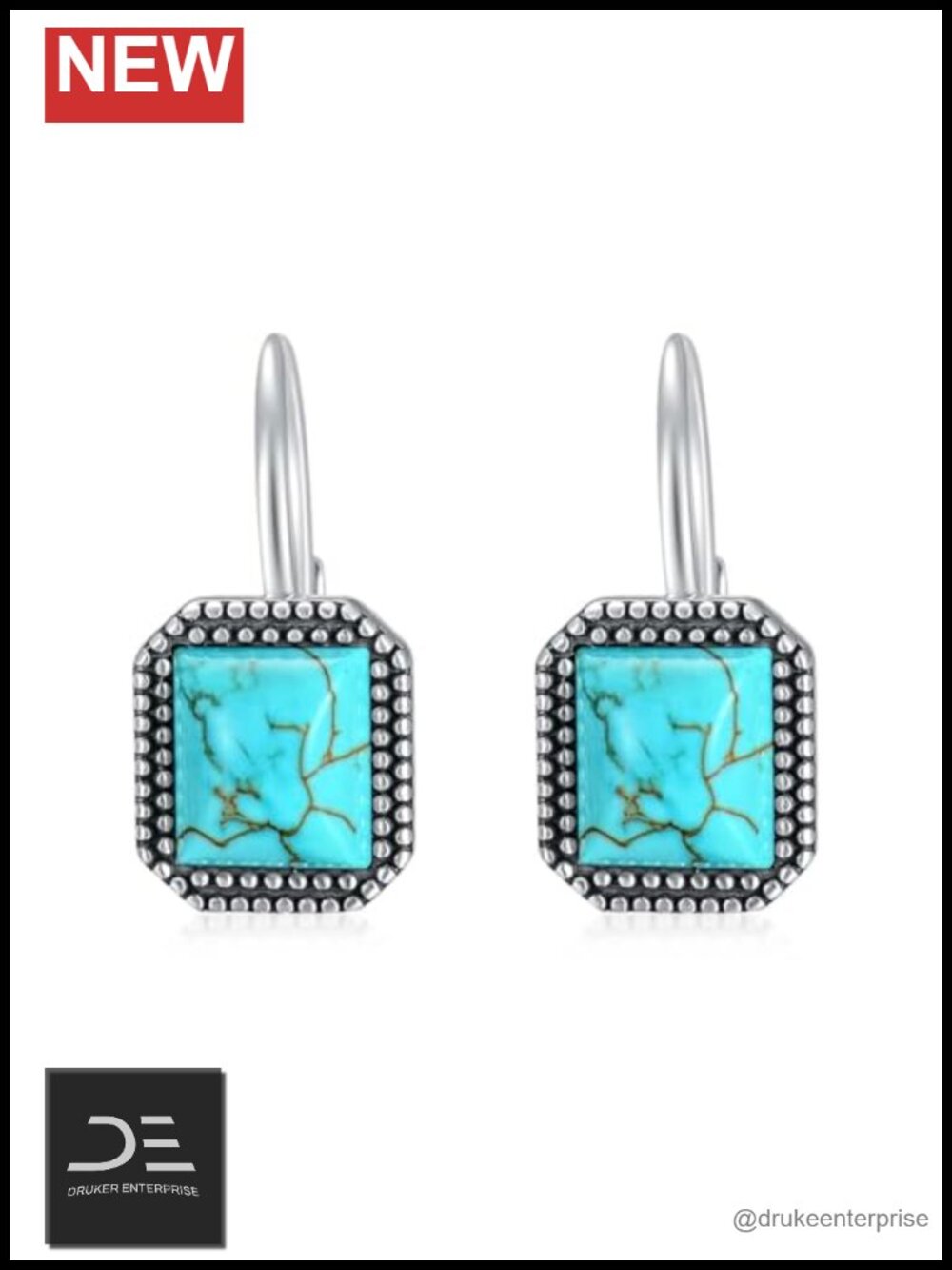 Genuine Turquoise Leverback Earrings 925 Sterling Silver Drop Dangle